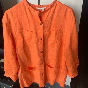 Vintage vibrant peachy-orange linen shirt